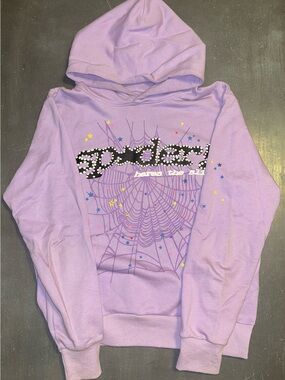 Lilac Spider Web Graphic Hoodie for Men - Casual Pullover